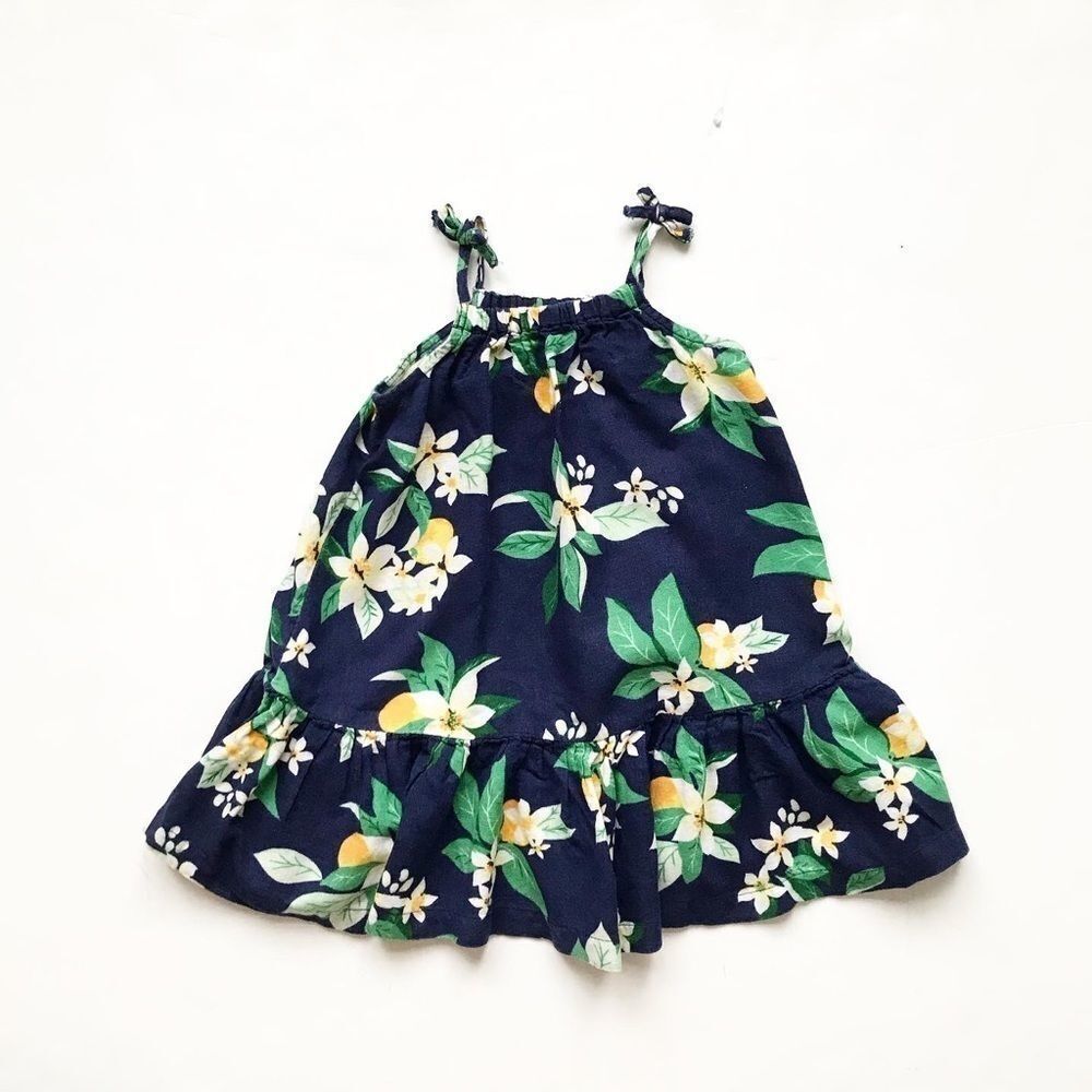 Old Navy blue floral linen tiered dress EUC 2T